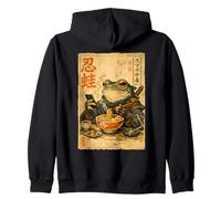 Samurai Frog Eating Ramen Scroll Phone Japanese Ninja Frog Zip Hoodie