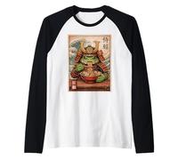 Samurai Frog Eating Ramen Warrior Great Wave Vintage Art Raglan Baseball Tee