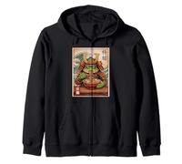 Samurai Frog Eating Ramen Warrior Great Wave Vintage Art Zip Hoodie