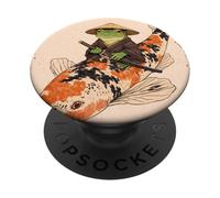Samurai Frog Koi Fish Japanese Art Illustration PopSockets Adhesive PopGrip