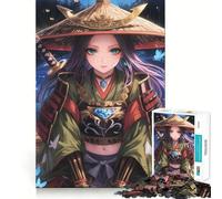 Samurai Girl Butterflies Jigsaw Puzzle for Teenagers 1000 Pieces Boost Recall Tension Relief Tight Edge Fine Art Piece (38x26cm)