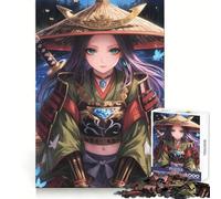 Samurai Girl Butterflies Jigsaw Puzzle for Teenagers 1000 Pieces Boost Recall Tension Relief Tight Edge Fine Art Piece (38x26cm)