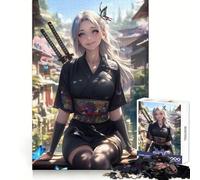 Samurai Girl in Kimono 1000 Piece Jigsaw Puzzles for Adults Jigsaw Recall Boost Mental Relax Smooth Cut Birthday Gift (50x75cm)