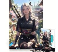 Samurai Girl in Kimono 1000 Piece Jigsaw Puzzles for Adults Jigsaw Recall Boost Mental Relax Smooth Cut Birthday Gift (50x75cm)