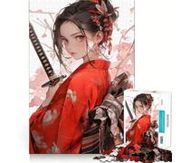 Samurai Girl Kimono Katana 1000 Pieces Jigsaw Puzzles for Adults Improve Memory Peaceful Fun Sharp Edge (38x26cm)