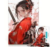 Samurai Girl Kimono Katana Jigsaw Puzzles 1000 Piece for Adults Smart Reason Toy Casual Fun Smooth Edge Wall Art Decor (50x75cm)
