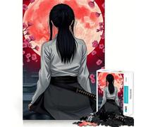 Samurai Girl Under Red Moon 1000 Piece Jigsaws for Adults Puzzle Boost Recall Anxiety Relief Accurate Edge Xmas Surprise (38x52cm)