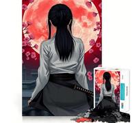 Samurai Girl Under Red Moon Jigsaw Puzzles 1000 Piece for Teenagers Pure Logic Toy Gentle Relax Clean Cut Fine Art Piece (50x75cm)