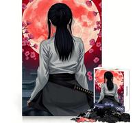 Samurai Girl Under Red Moon Jigsaw Puzzles 1000 Pieces for Adults Strengthen Recall Calm Mind Quality Edge Warm Surprise (38x26cm)