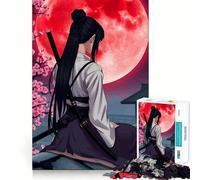 Samurai Girl Under Red Moon Jigsaw Puzzles 1000 Pieces for Adults Strengthen Recall Calm Mind Quality Edge Warm Surprise (38x52cm)