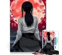 Samurai Girl Under Red Moon Jigsaw Puzzles 1000 Pieces for Adults Strengthen Recall Calm Mind Quality Edge Warm Surprise (38x26cm)