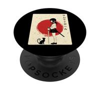 Samurai Girl with Cat Cool Anime PopSockets Adhesive PopGrip
