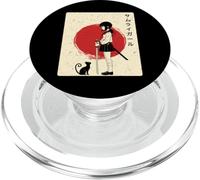 Samurai Girl with Cat Cool Anime PopSockets PopGrip for MagSafe