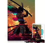 Samurai Glitch Jigsaw Puzzle for Teenagers 1000 Pieces Boost Recall Tension Relief Tight Edge Fine Art Piece (38x52cm)
