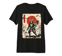 Samurai Gorilla Warrior Japanese Ink Art with Red Sun Pagoda Premium T-Shirt
