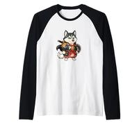 Samurai Husky Warrior Dog Japan Raglan Baseball Tee