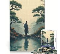 Samurai in A Japanese Garden 1000 Piece Jigsaws for Teenagers Puzzle Smart Game Group Play Image Assembly Wall Art Decor (38x26cm)