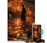 Samurai in Autumn Koi Pond 1000 Teenager Pieces Jigsaw Puzzle Memory Boost Calm Escape Pattern Assembly Warm Surprise (38x26cm)