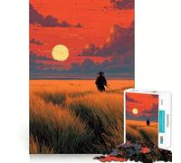 Samurai in Field at Sunset Jigsaw Puzzle for Teenagers 1000 Pieces Mind Skill Toy Gentle Leisure Design Assembly Premium Gift (38x26cm)