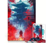 Samurai in Fire And Rain Jigsaw Puzzle for Teenagers 1000 Pieces Boost Recall Tension Relief Tight Edge Fine Art Piece (38x26cm)