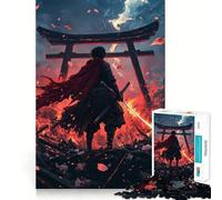 Samurai in Flames 1000 Teenager Pieces Jigsaw Puzzle Memory Boost Calm Escape Pattern Assembly Warm Surprise (38x52cm)