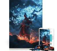 Samurai in Flames Jigsaw Puzzles for Adults1000 Piece Mind Game Toy Anxiety Relief Neat Cut Art Collectible (38x26cm)