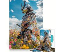 Samurai in Flower Field Puzzle for Teenagers 1000 Pieces Smart Reason Toy Stress Release Sharp Edge Birthday Gift (38x26cm)