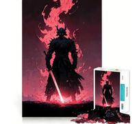 Samurai in Neon Glow Flames 1000 Pieces Jigsaw Puzzles for Teenagers Logic Train Toy Quiet Fun Smooth Cut Lovely Gift (50x75cm)
