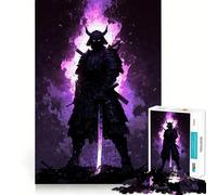 Samurai in Purple Flames Jigsaw Puzzle for Teenagers 1000 Pieces Boost Recall Tension Relief Tight Edge Fine Art Piece (38x52cm)