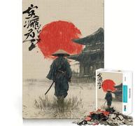 Samurai in Rain Japan 1000 Pieces Jigsaw Puzzles for Adults Memory Gain Calm Mind Design Assembly Creative Gift (38x26cm)
