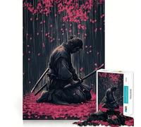 Samurai in Rain of Cherry Blossoms Hard Jigsaw Puzzle for Adults 1000 Pieces Fine Logic Toy Calm Fun Neat Edge Thoughtful Gift (38x52cm)