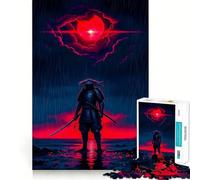 Samurai in Rain with Red Moon 1000 Piece Jigsaw Puzzle for Teenagers Strong Logic Toy Serene Time Clear Edge Creative Gift (38x52cm)