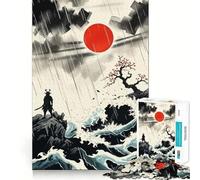 Samurai in Rain with Rising Sun Hard Jigsaw Puzzle for Adults 1000 Pieces Reason Skill Toy Family Time Tight Cut Art Collectible (50x75cm)