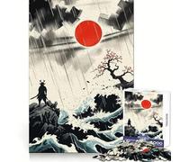 Samurai in Rain with Rising Sun Jigsaw Puzzles 1000 Pieces for Adults Memory Gain Anxiety Relief Design Assembly Artistic Gift (38x26cm)
