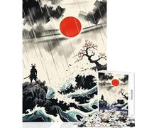 Samurai in Rain with Rising Sun Jigsaw Puzzles 1000 Pieces for Teenagers Boost Memory And Cognitive Function Calm Peaceful Leisure Activity (38X52cm)