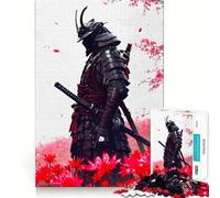 Samurai in Red Flower Field 1000 Teenager Pieces Jigsaw Puzzle Memory Boost Calm Escape Pattern Assembly Warm Surprise (38x26cm)