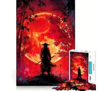 Samurai in Red Forest with Moon Jigsaw Puzzles for Teenagers 1000 Piece Boost Memory Serene Time Premium Cut Birthday Gift (38x26cm)