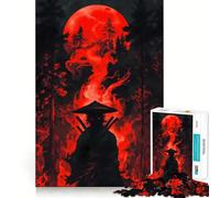 Samurai in Red Moon Forest Jigsaw Puzzles for Adults1000 Pieces Mind Skill Toy Quiet Hobby Design Assembly (38x52cm)