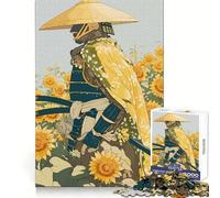 Samurai in Sunflower Field 1000 Teenager Pieces Jigsaw Puzzle Memory Boost Calm Escape Pattern Assembly Warm Surprise (38x26cm)