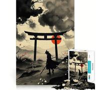 Samurai Ink Painting with Torii Gate Jigsaw Puzzle 1000 Piece for Teenagers Logic Sense Toy Calm Pastime Smooth Edge Premium Gift (38x52cm)