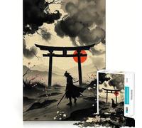 Samurai Ink Painting with Torii Gate Jigsaw Puzzle 1000 Piece for Teenagers Logic Sense Toy Calm Pastime Smooth Edge Premium Gift (50x75cm)