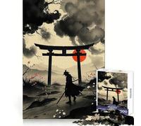 Samurai Ink Painting with Torii Gate Jigsaw Puzzle 1000 Piece for Teenagers Logic Sense Toy Calm Pastime Smooth Edge Premium Gift (50x75cm)