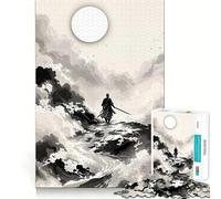 Samurai Ink Wash Painting Hard Jigsaw Puzzle for Adults 1000 Pieces Reason Skill Toy Family Time Tight Cut Art Collectible (38x26cm)