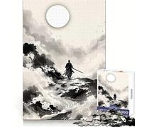 Samurai Ink Wash Painting Jigsaw Puzzle for Teenagers 1000 Pieces Boost Recall Tension Relief Tight Edge Fine Art Piece (50x75cm)