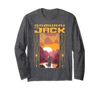 Samurai Jack Sunrise Long Sleeve T-Shirt, Adult Unisex, Dark Heather Grey, Medium