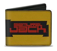 Samurai Jack Wallet, Bifold, Samurai Jack Title Logo and Eyes Block Yellow Black Red, Vegan Leather, 4.0" x 3.5", Casual