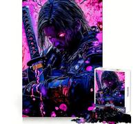 Samurai Japan Neon Jigsaw Puzzles 1000 Pieces for Adults Strengthen Recall Calm Mind Quality Edge Warm Surprise (38x52cm)