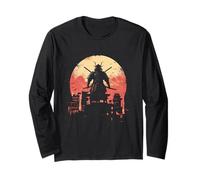 Samurai Japanese Art Vintage Warrior Shadow Sun Retro Long Sleeve T-Shirt