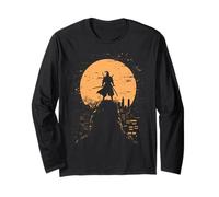 Samurai Japanese Art Vintage Warrior Shadow Sun Retro Long Sleeve T-Shirt