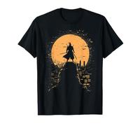 Samurai Japanese Art Vintage Warrior Shadow Sun Retro T-Shirt